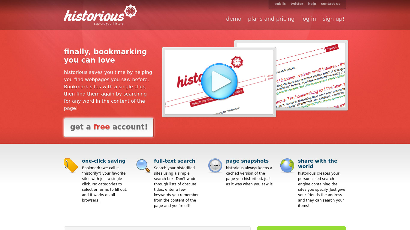 historious Landing page