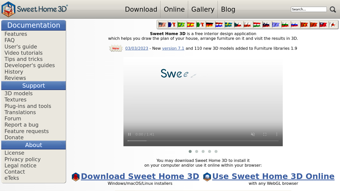 Sweet Home 3D Landing page