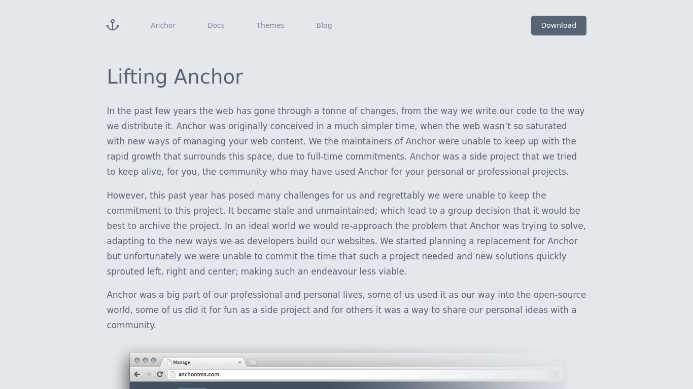 Anchor CMS Landing page