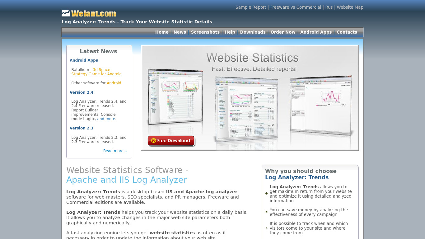 Log Analyzer Trends Landing page