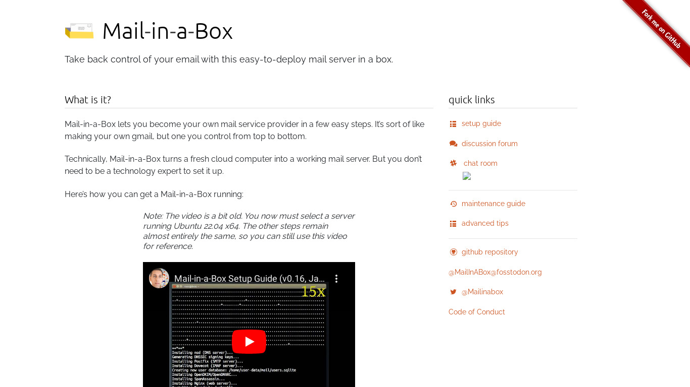 Mail-in-a-box Landing page