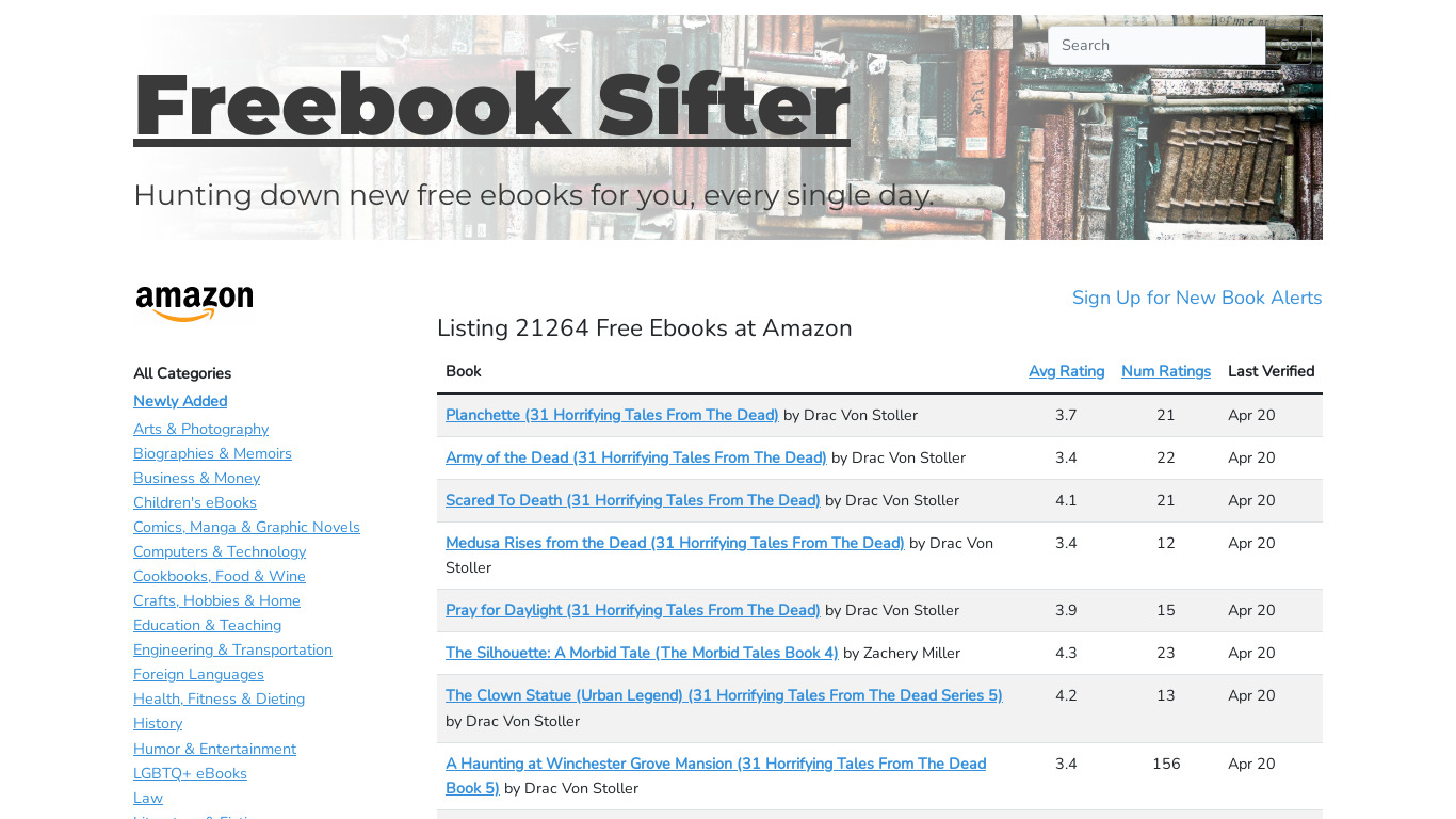 Freebook Sifter Landing page