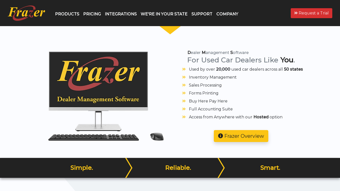Frazer Auto Dealer Software Landing page