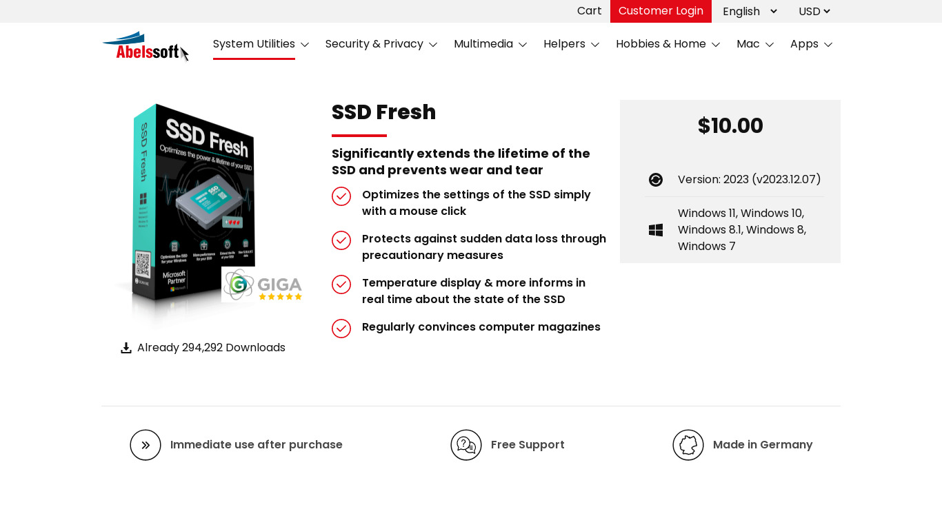 SSD Fresh Landing page