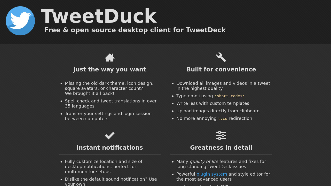 TweetDuck Landing page