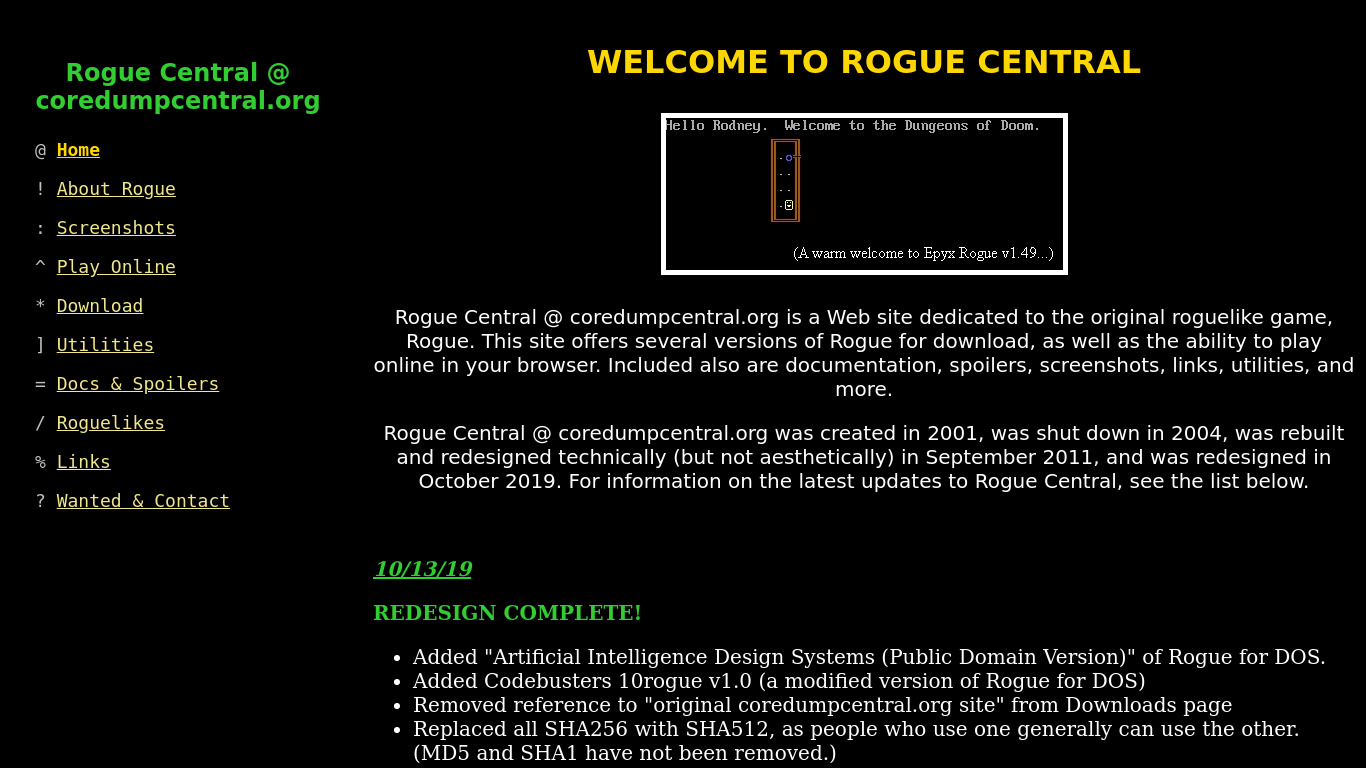Rogue Landing page