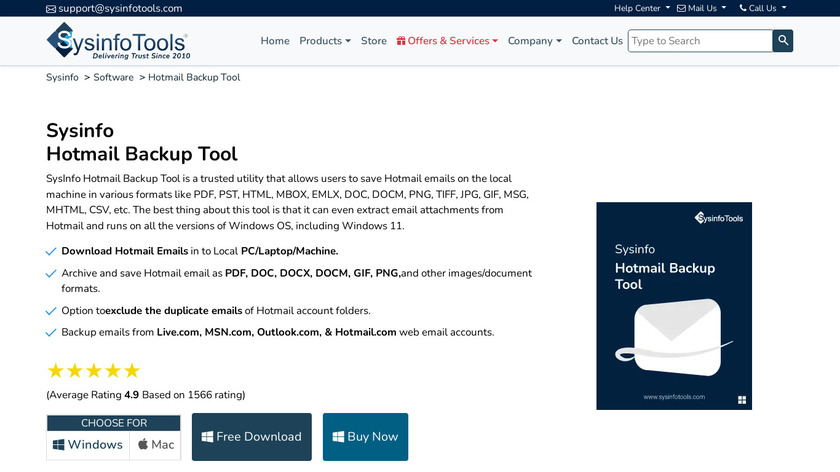 SysInfoTools Hotmail Backup Landing Page