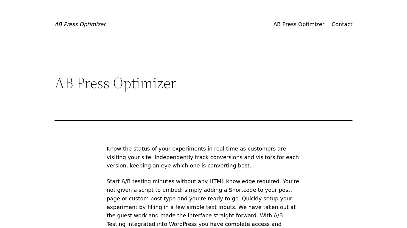 AB Press Optimizer Landing page