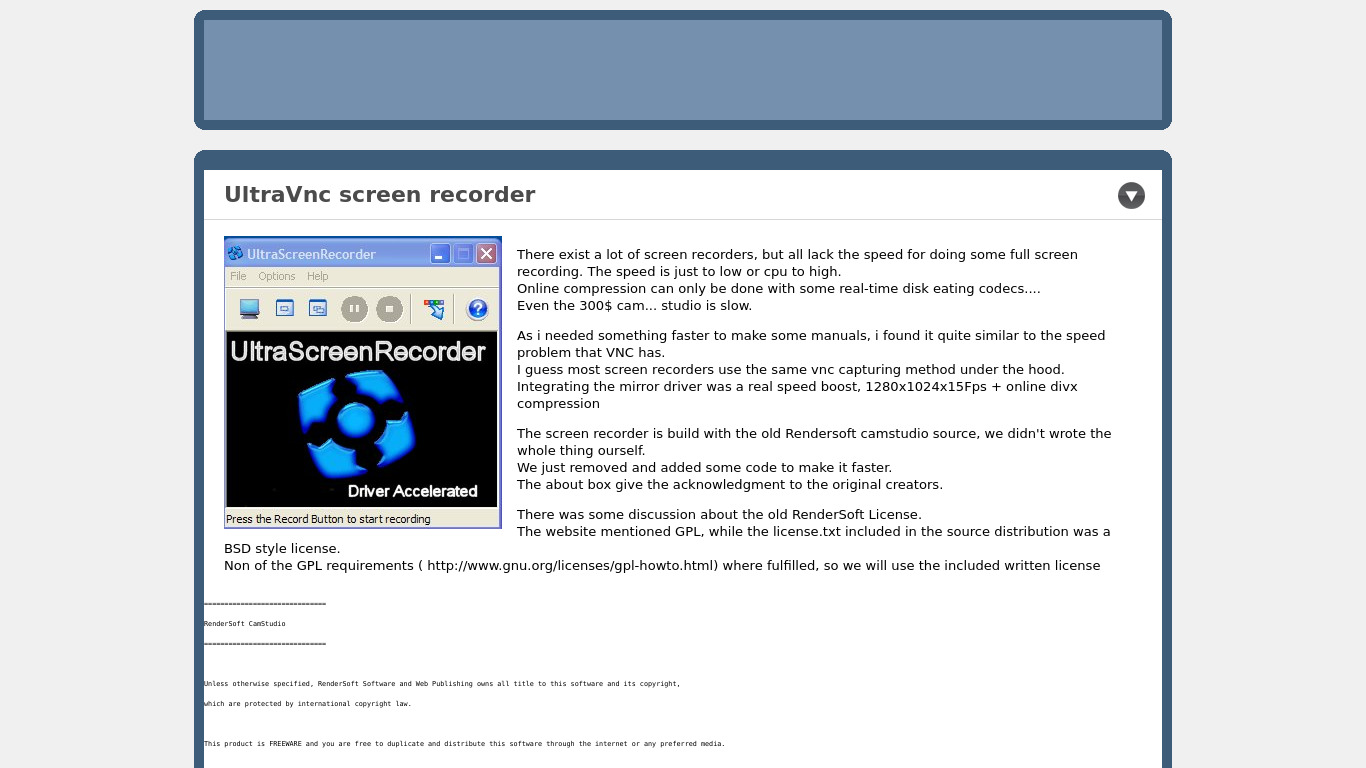 UltraVNC Screen Recorder Landing page
