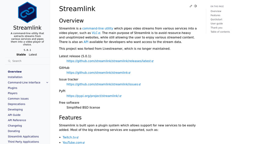 Streamlink Landing Page