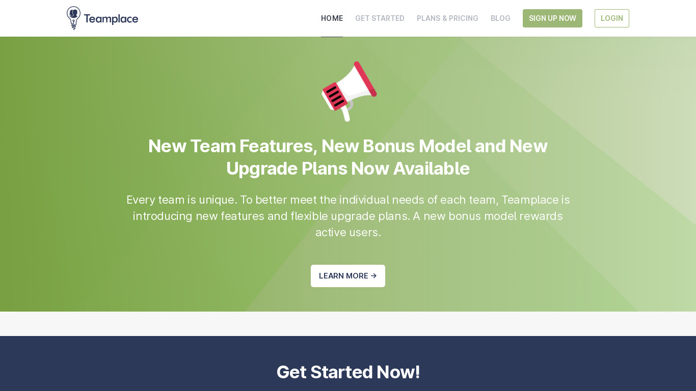 Teamplace Landing page