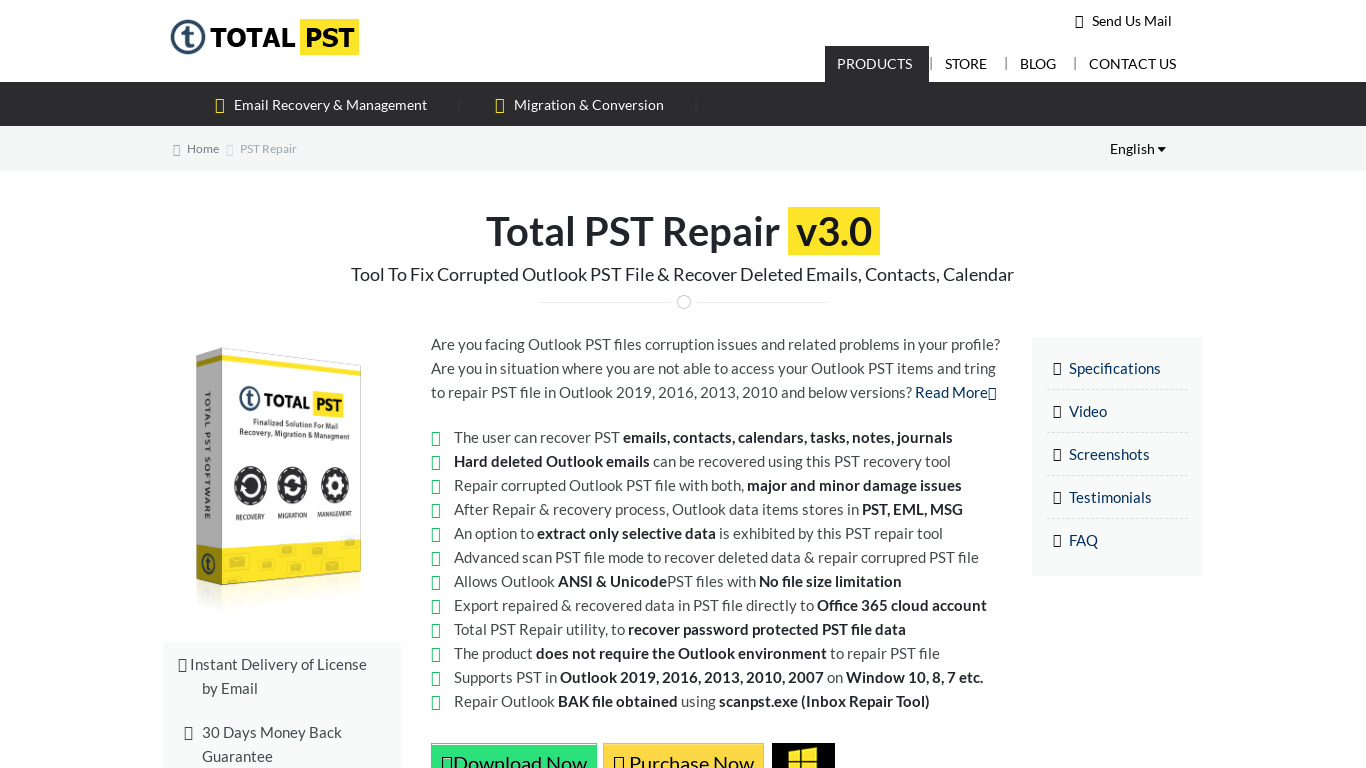 Total PST Repair Tool Landing page