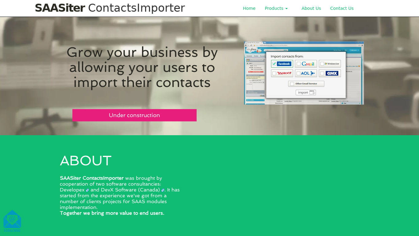 SaaSiter Contacts Importer Landing page