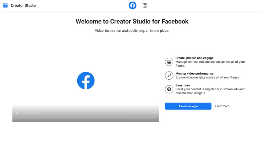 Facebook Creator Studio Landing Page