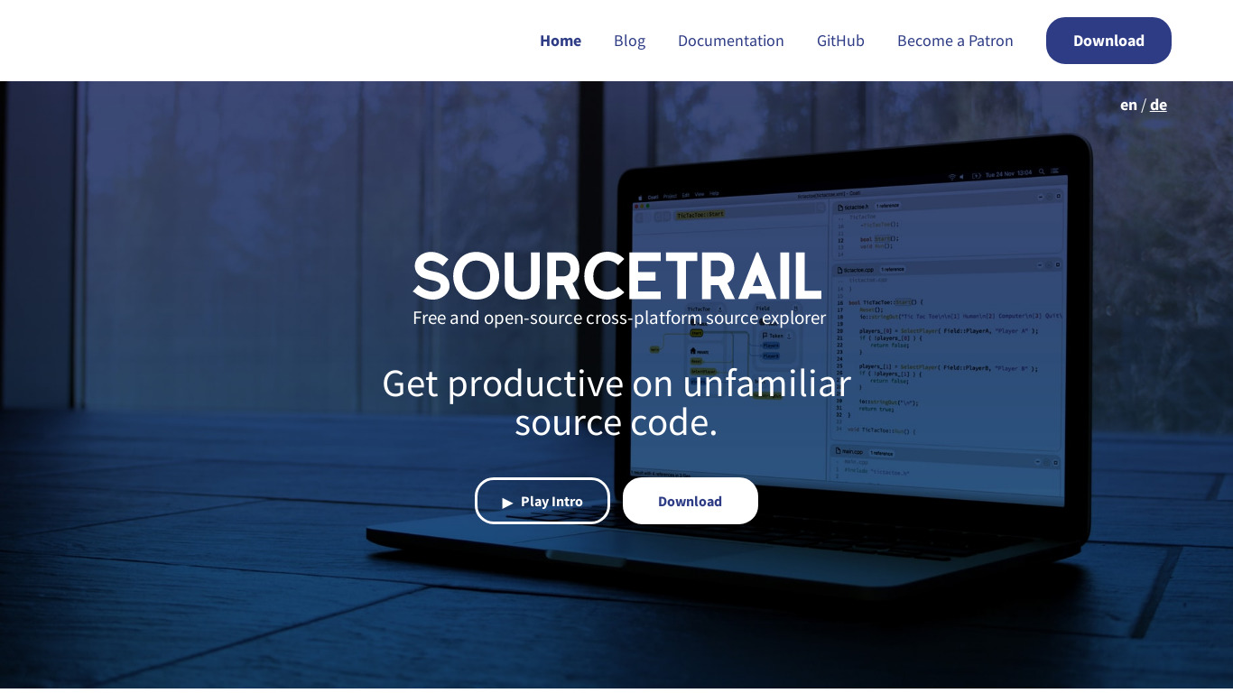 Sourcetrail Landing page