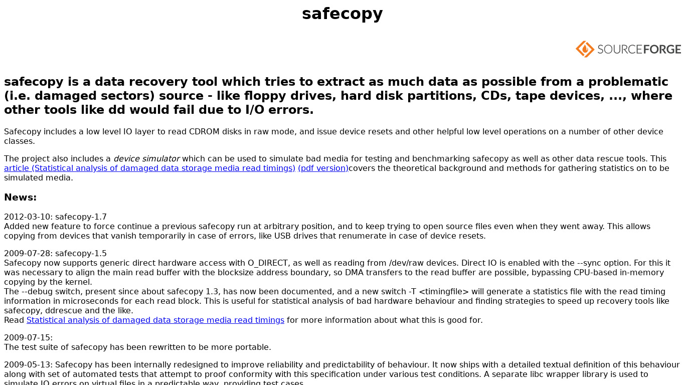 safecopy - Data Recovery Landing page
