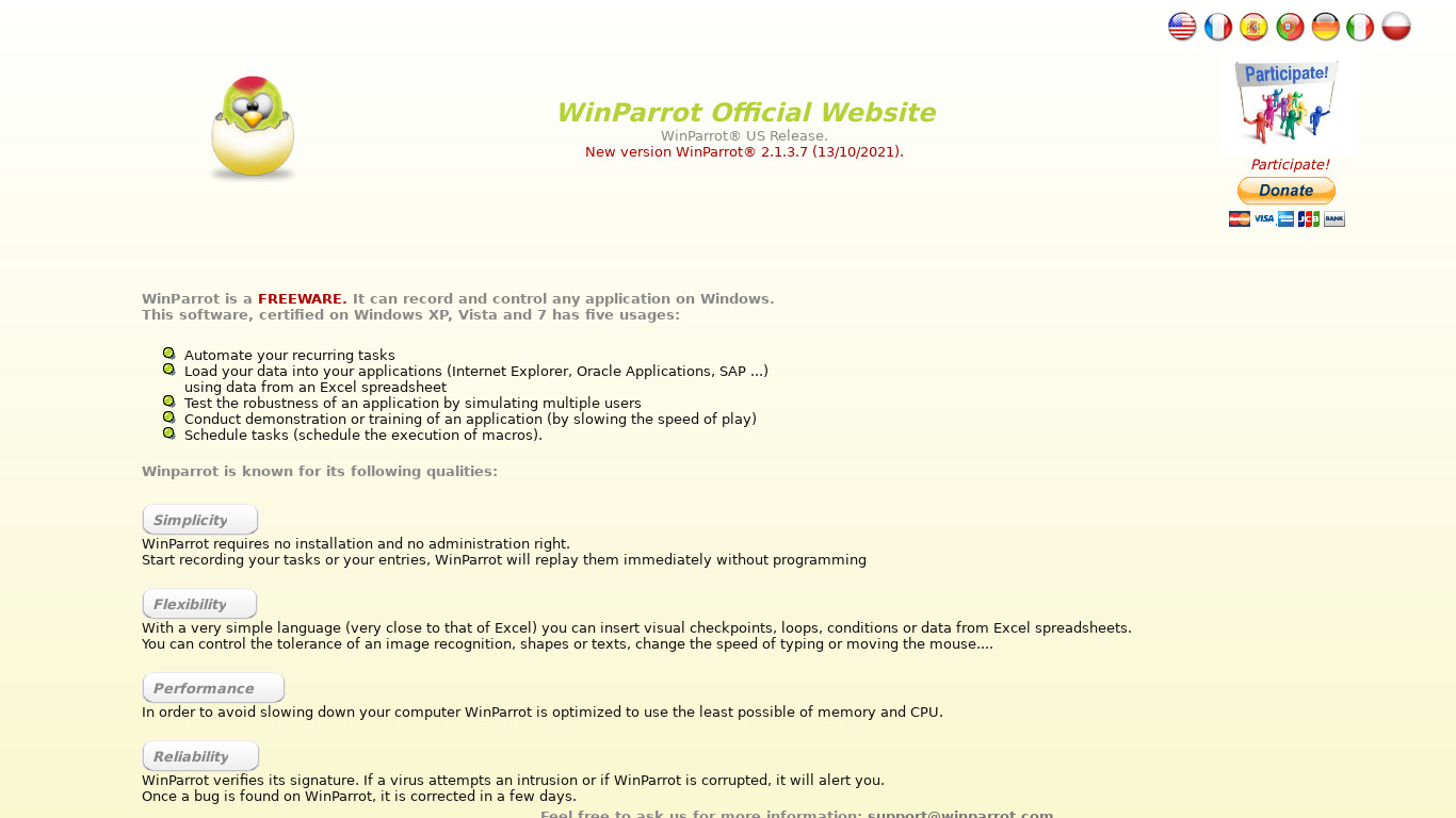 WinParrot Landing page