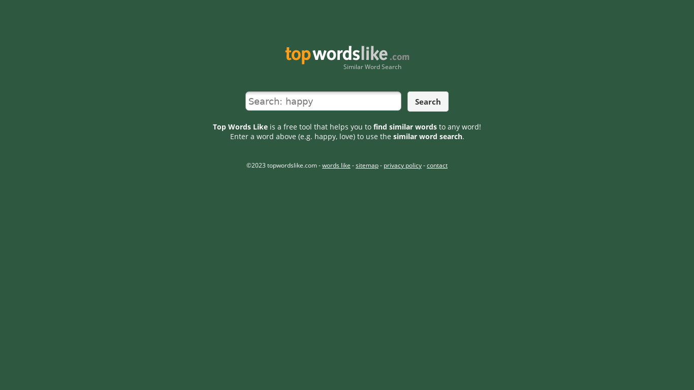 TopWordsLike.com Landing page