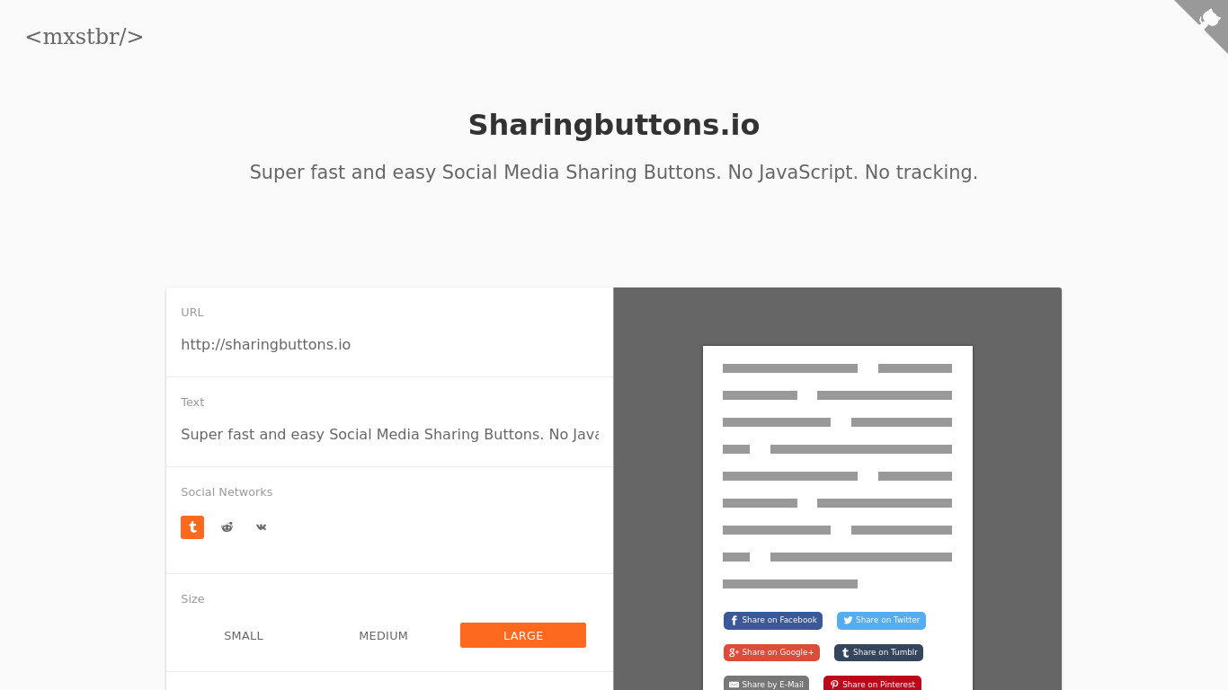 Sharingbuttons.io Landing page