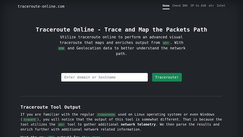 Traceroute Online Landing Page