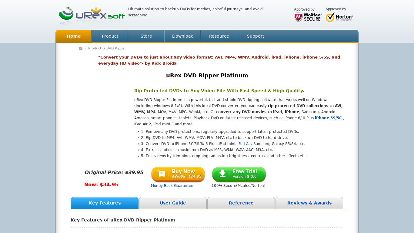 uRex DVD Ripper Platinum Landing page