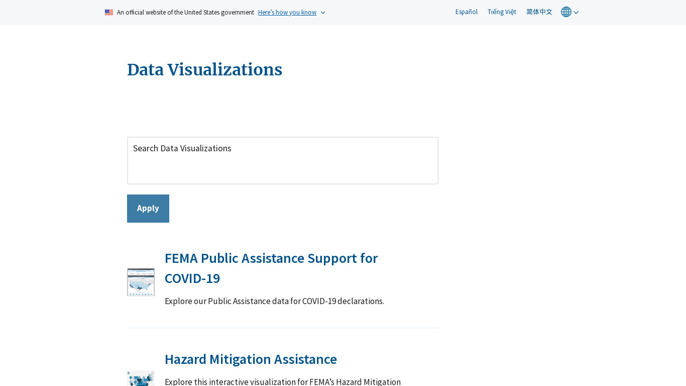 FEMA Data Vizualization Landing page