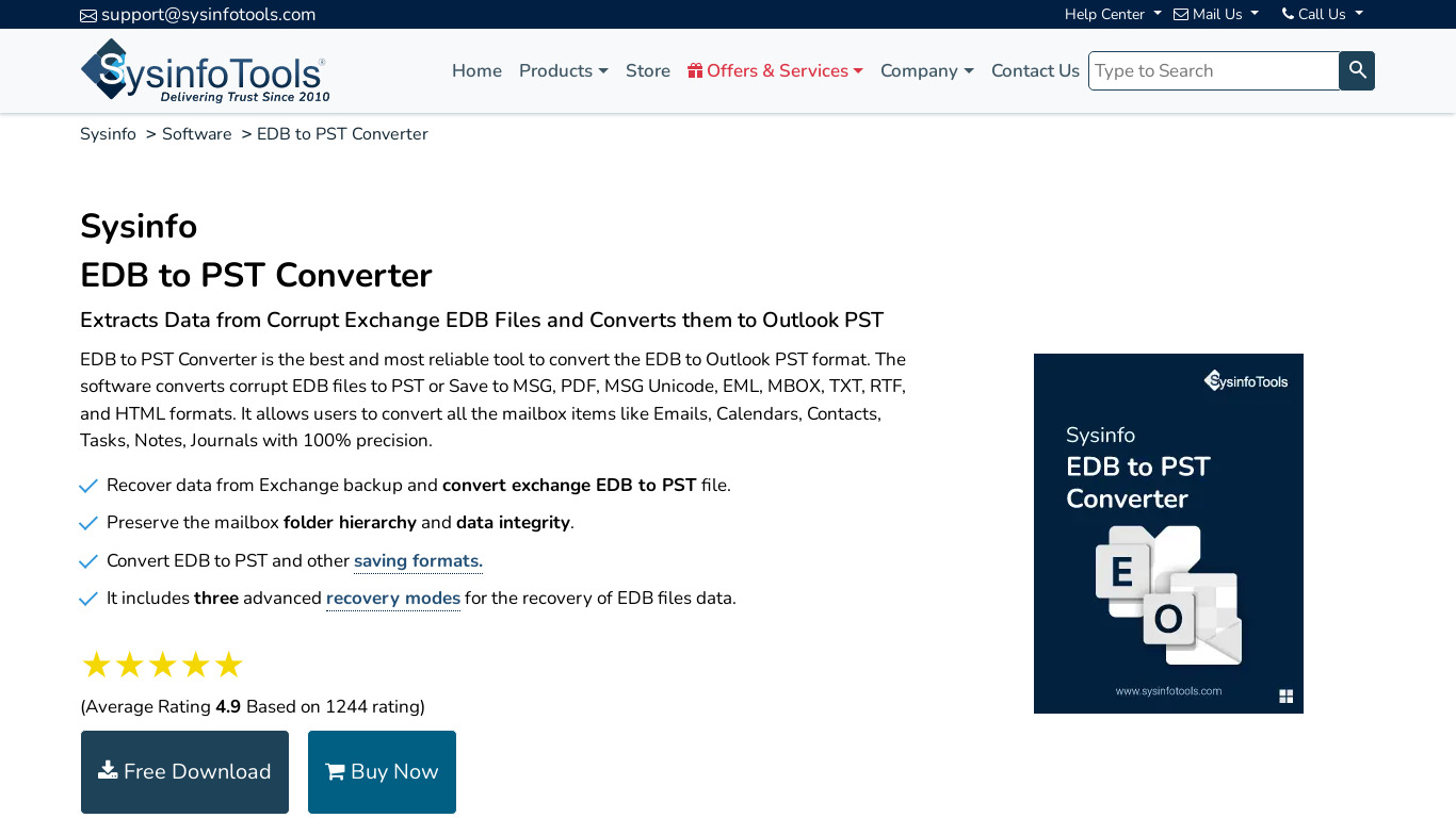 SysInfoTools EDB to PST Converter Landing page