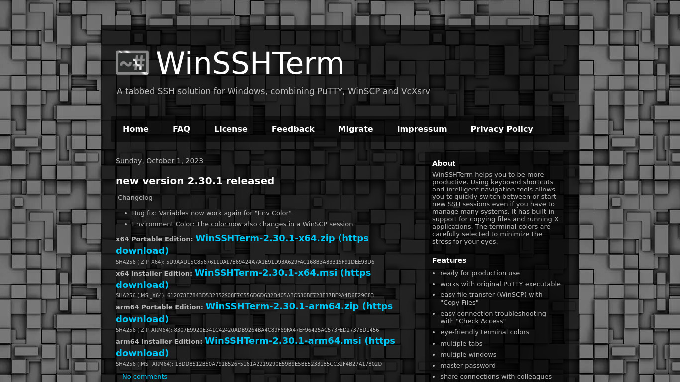 WinSSHTerm Landing page