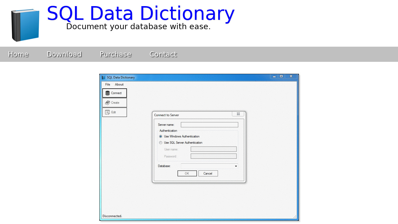 SQL Data Dictionary Landing page