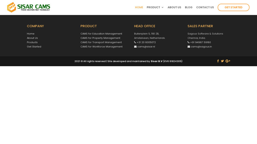 SISAR CAMS Landing Page