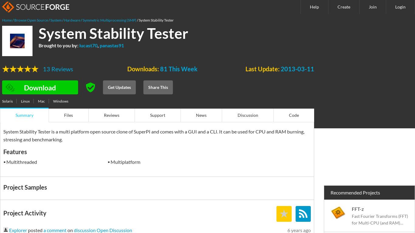 System Stability Tester Landing page