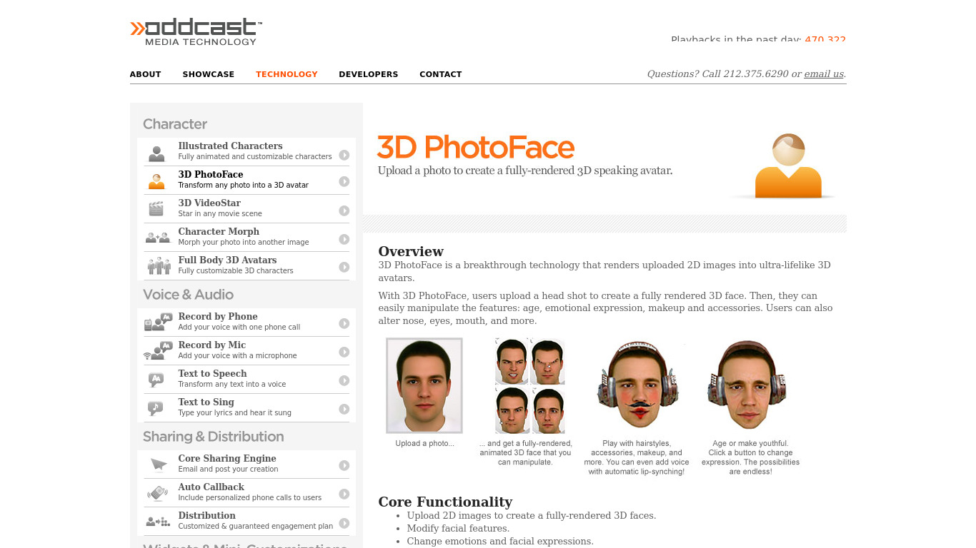 oddcast.com 3D PhotoFace Landing page