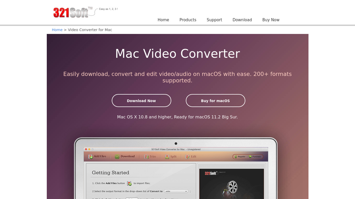 321Soft Video Converter for Mac Landing page