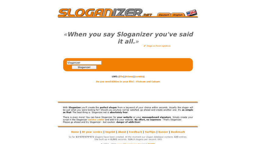 Sloganizer Landing Page