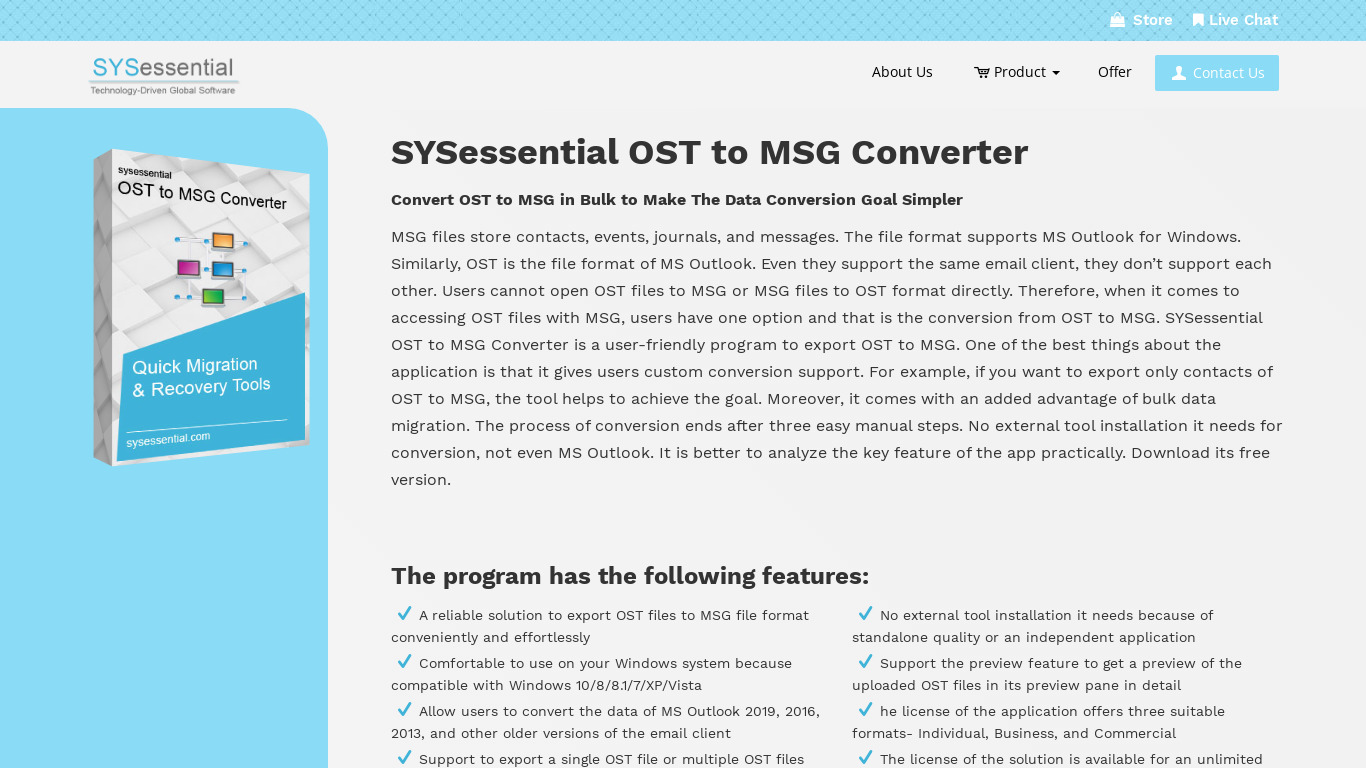 SYSessential OST to MSG Converter Landing page