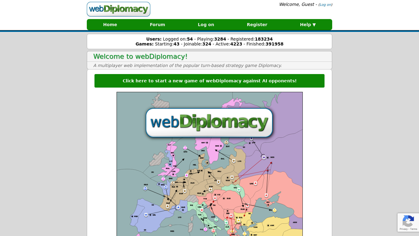 WebDiplomacy Landing page