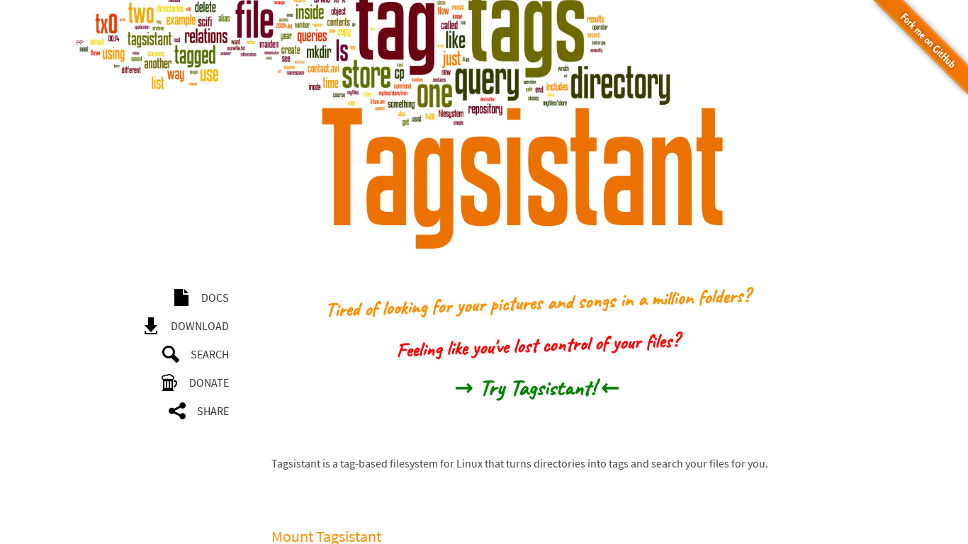 tagsistant Landing page