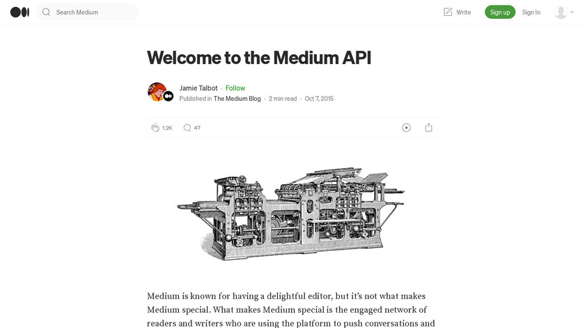 Medium API Landing Page