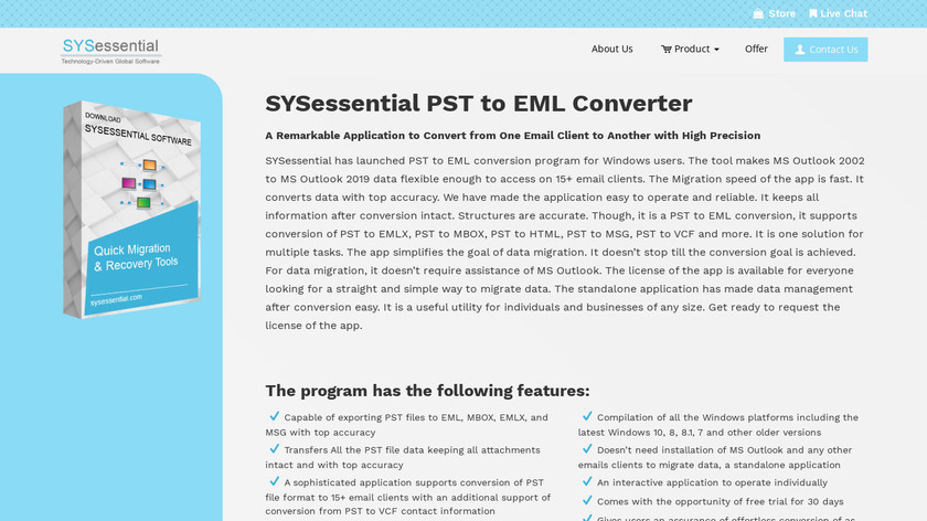 SYSessential PST to EML Converter Landing Page