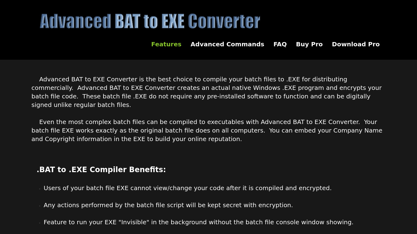 advanced bat to exe converter Landing page