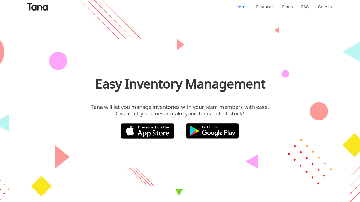 Tana Inventory Management Landing page