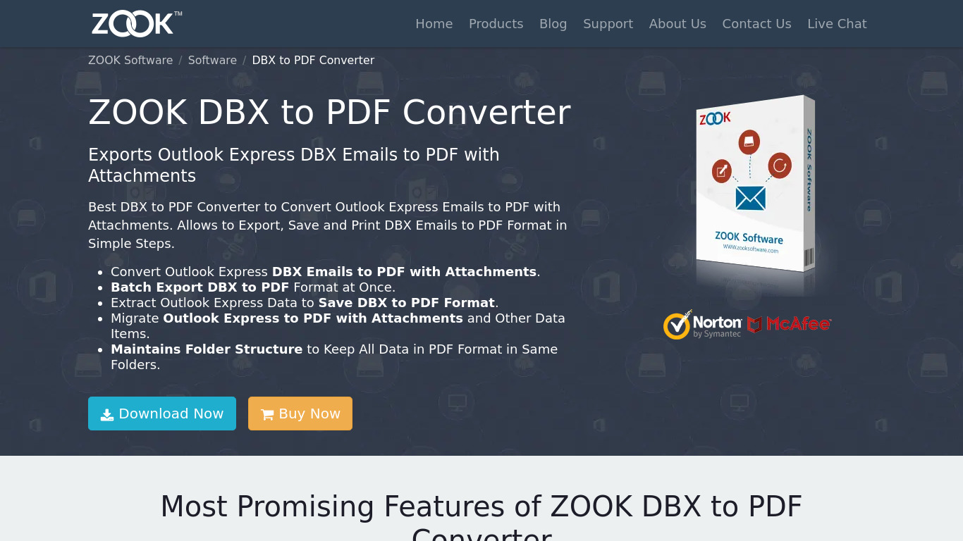 ZOOK DBX to PDF Converter Landing page