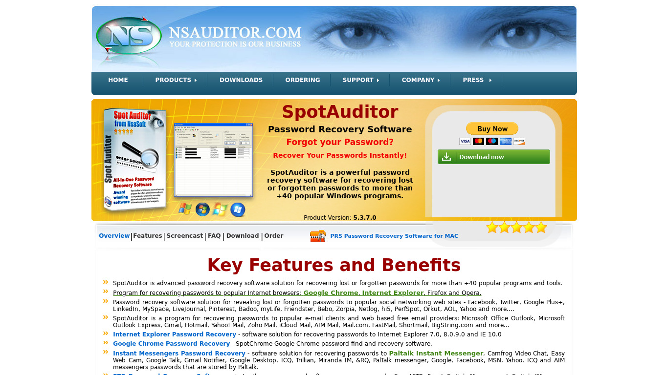SpotAuditor Password Recovery Software Landing page