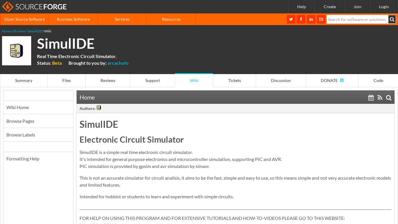 sourceforge.net SimulIDE Landing page