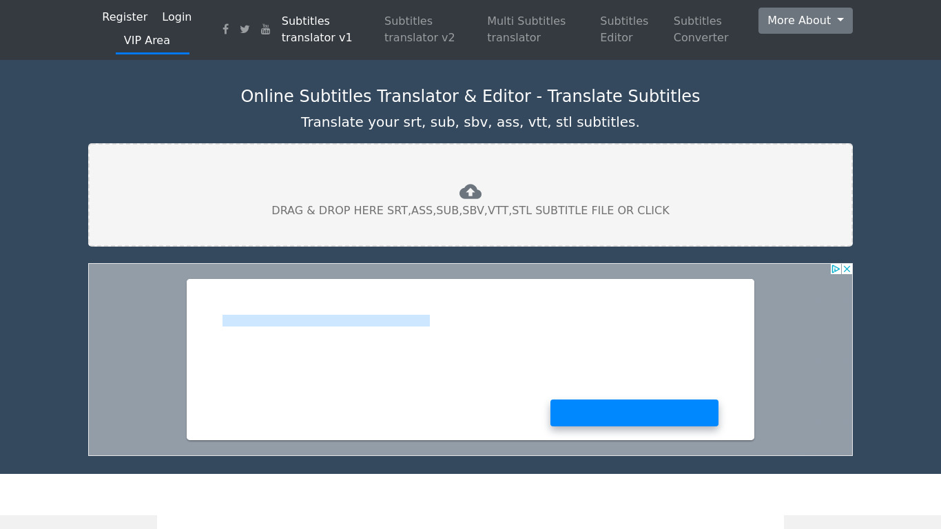 Translate Subtitles Landing page