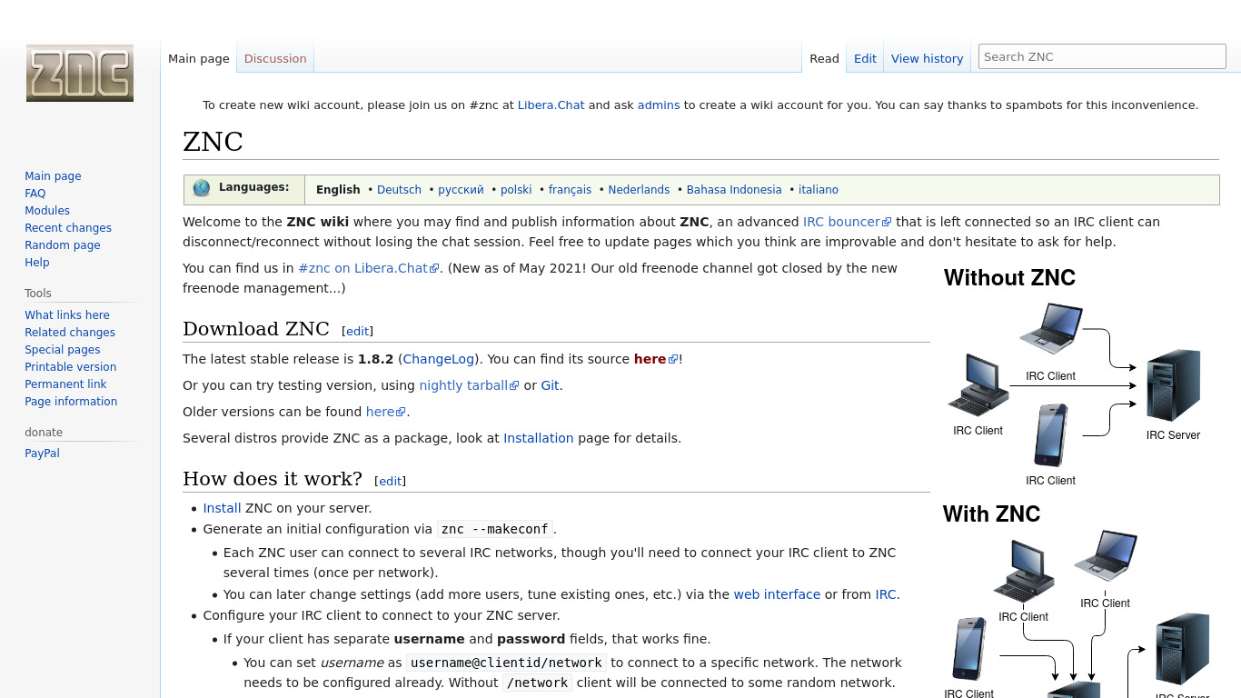 ZNC Landing page