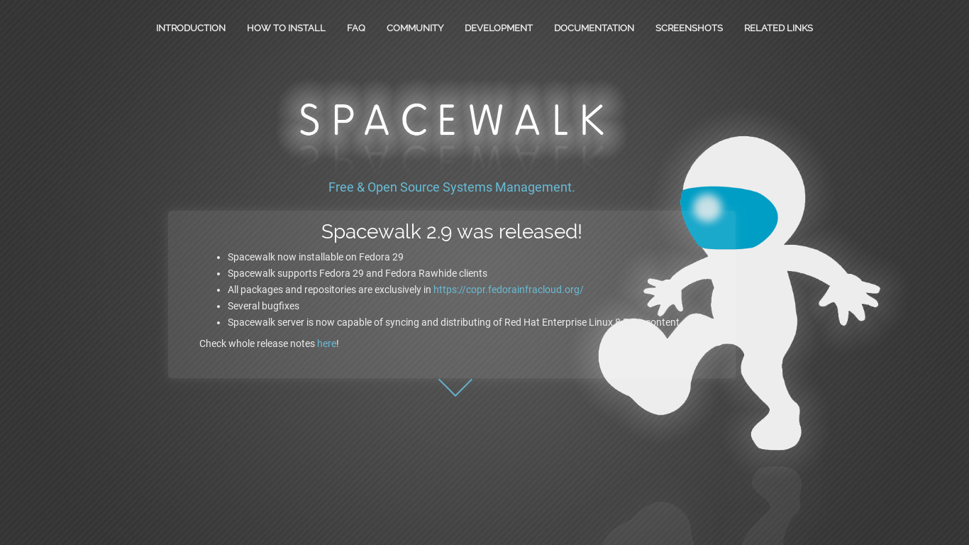 SpaceWalk Landing page