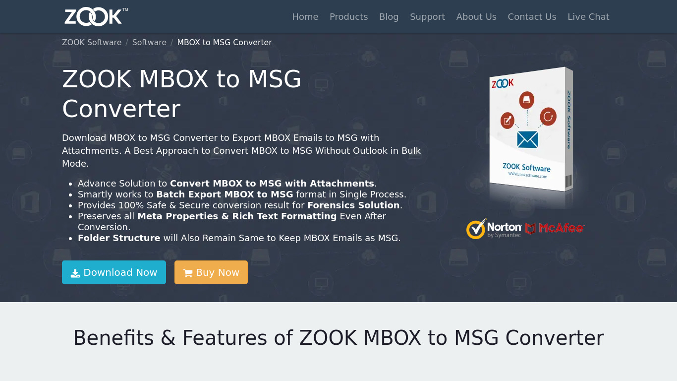 ZOOK MBOX to MSG Converter Landing page