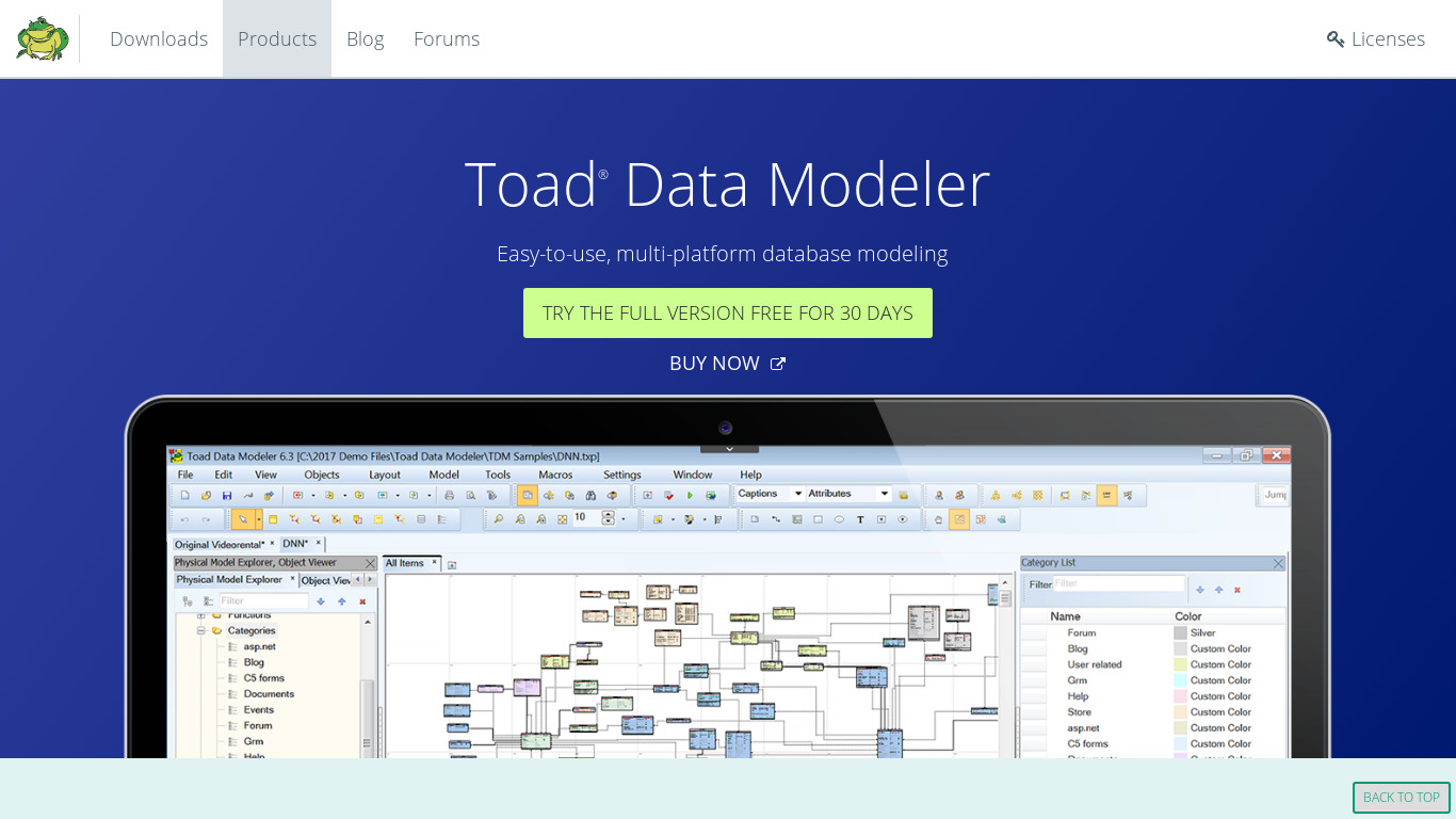 Toad Data Modeler Landing page