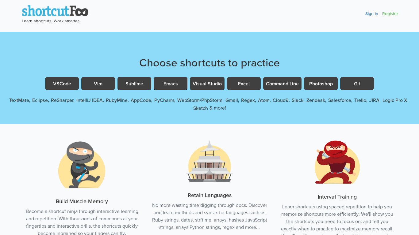ShortcutFoo Landing page